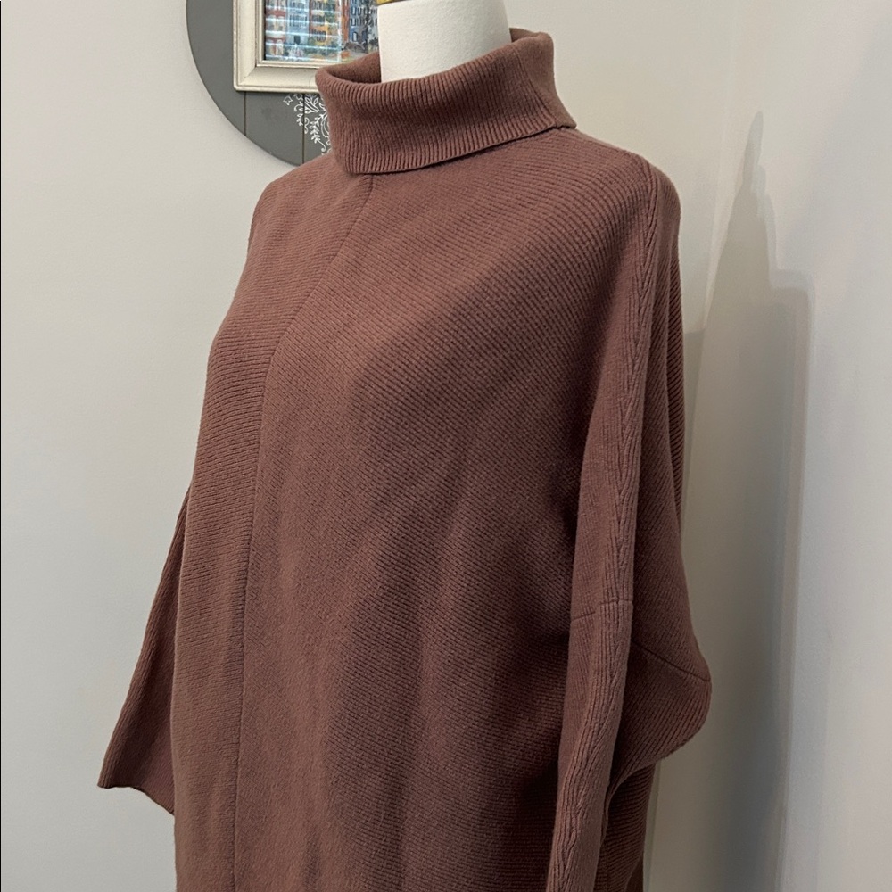Oversized Brown Sweater Tunic Turtleneck Ribbed Texture Drop Shoulder Size XL - Picture 4 of 8